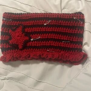 Red and Black Crochet Hat with Star Design